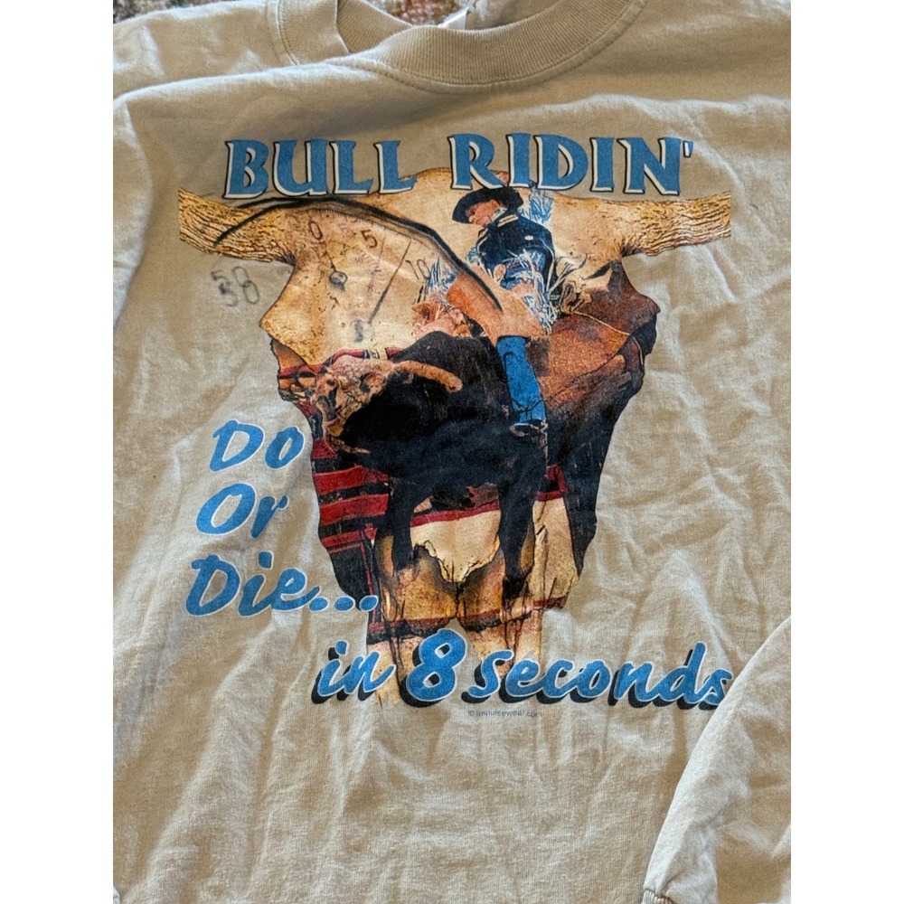 Jerzees Mens Bull Ridin Do Or Die 8 Seconds Graphic Long Sleeve Tee Tan Large